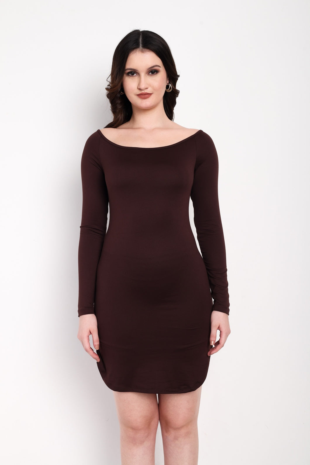 Bateau Neck Dress Brown