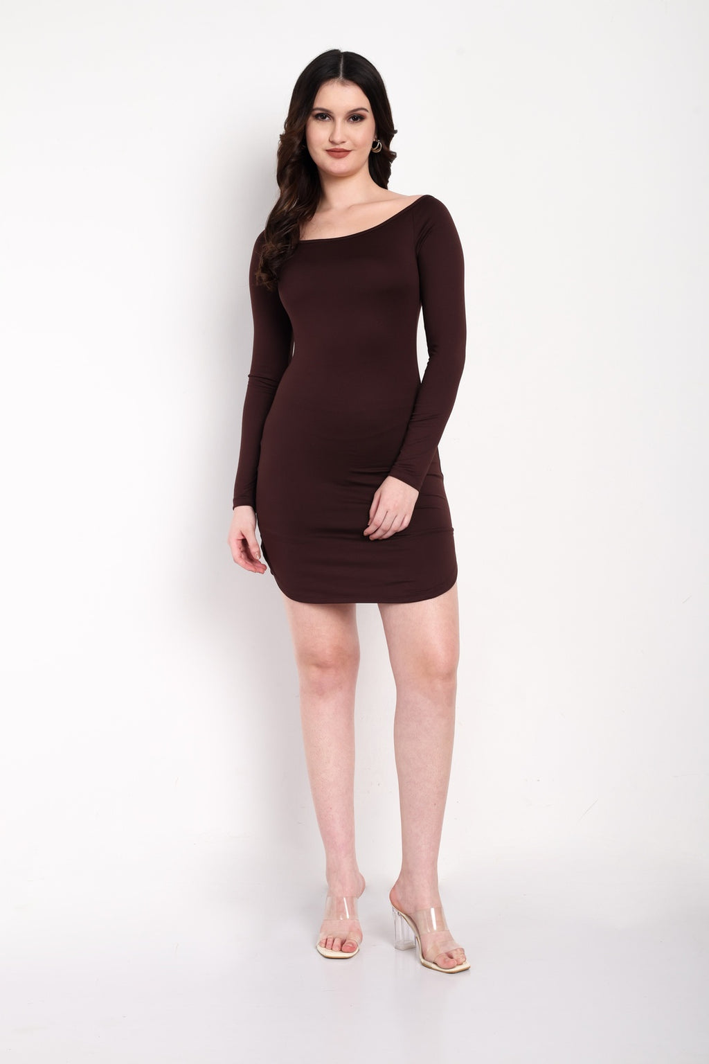 Bateau Neck Dress Brown