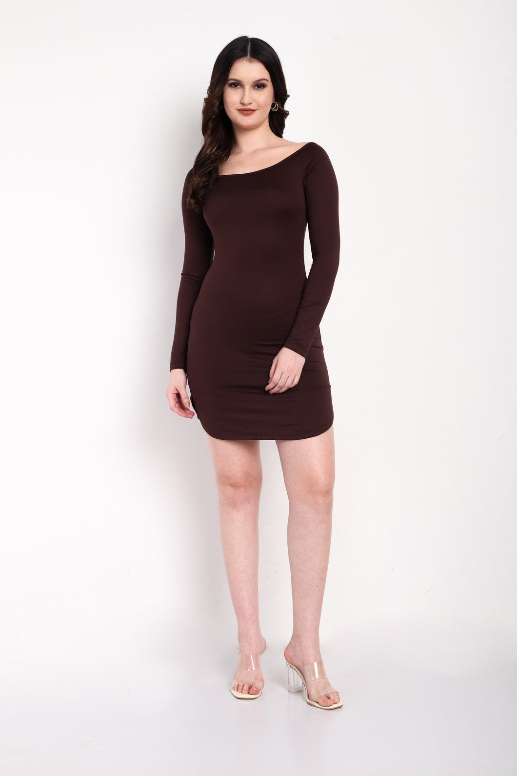 Bateau Neck Dress Brown