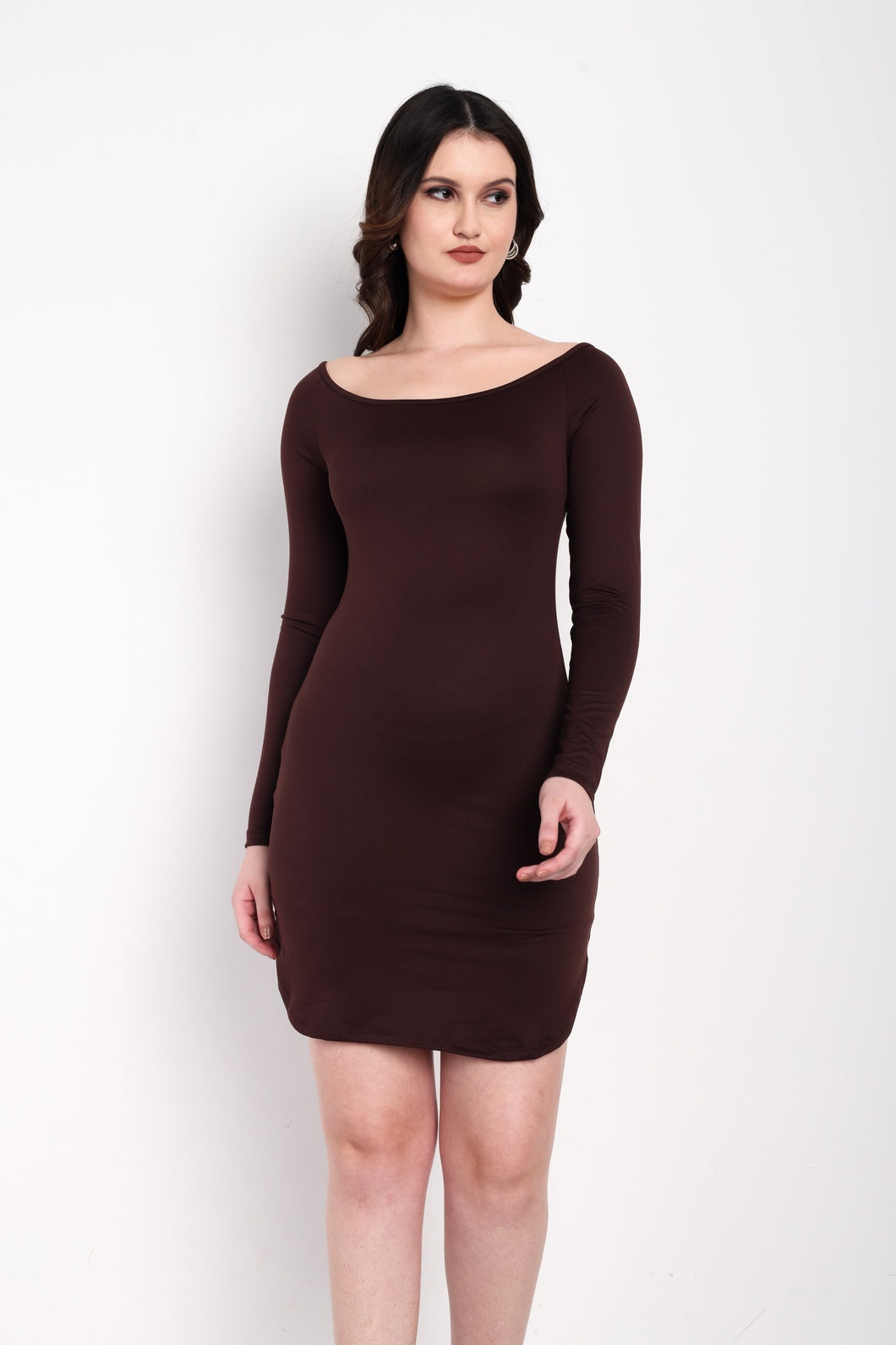 Bateau Neck Dress Brown