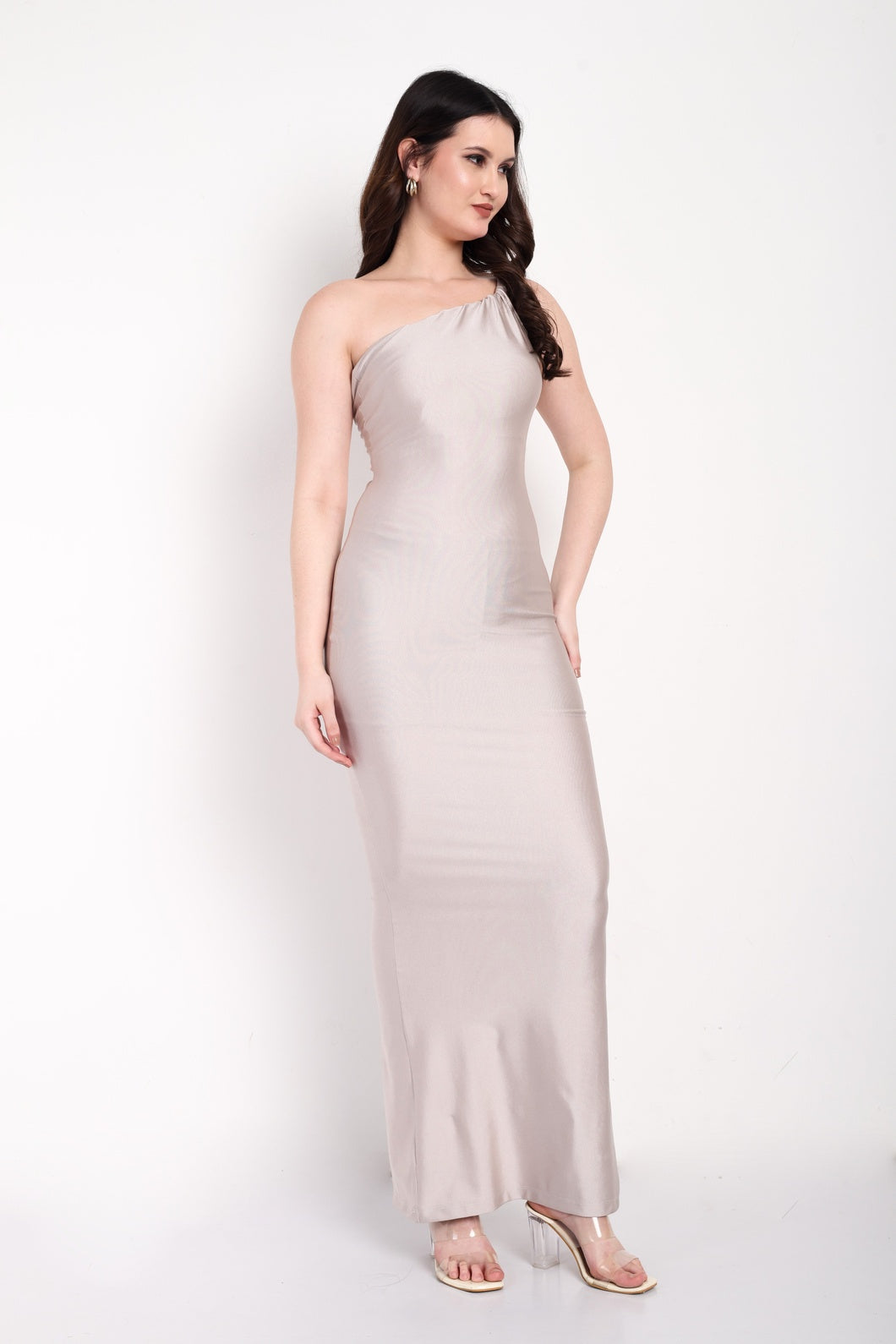 Champagne Shoulder Twist Dress