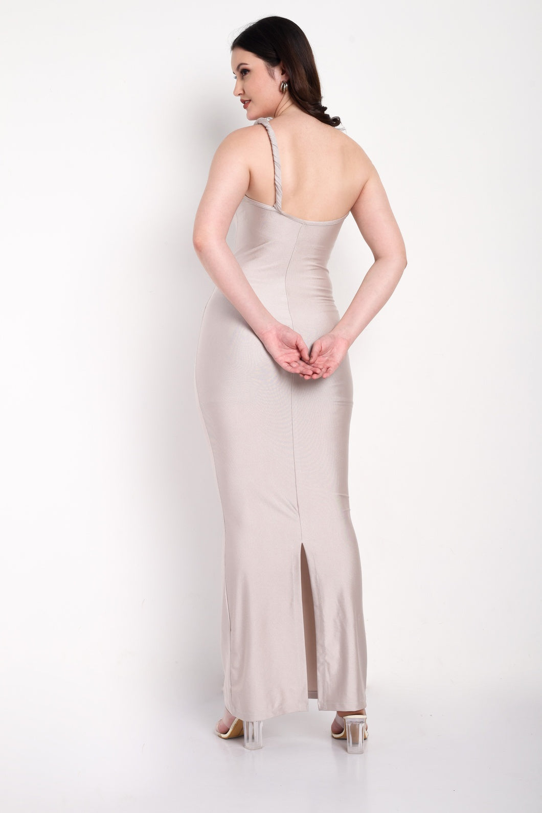 Champagne Shoulder Twist Dress