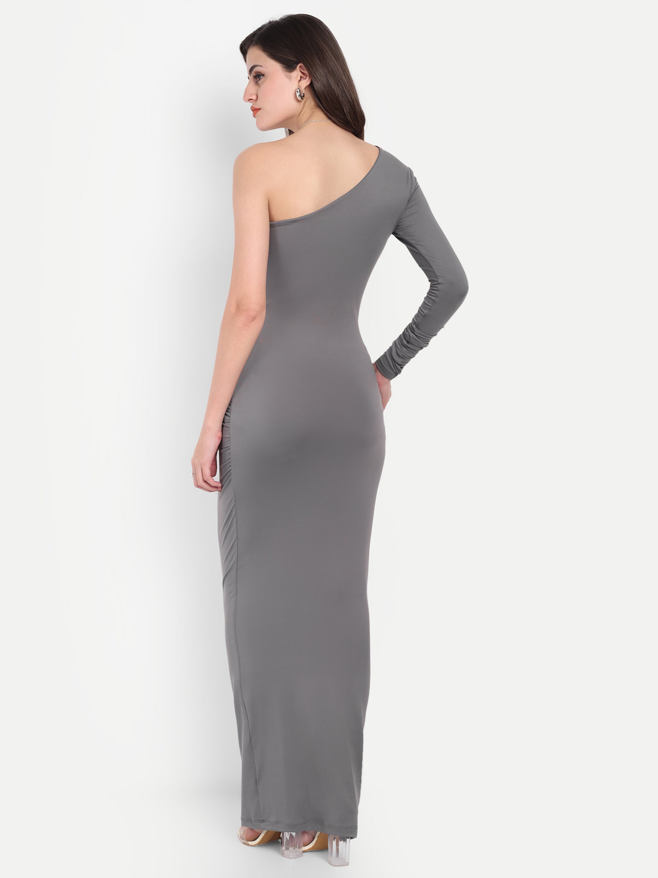 One Shoulder Ruched Dress Grey
