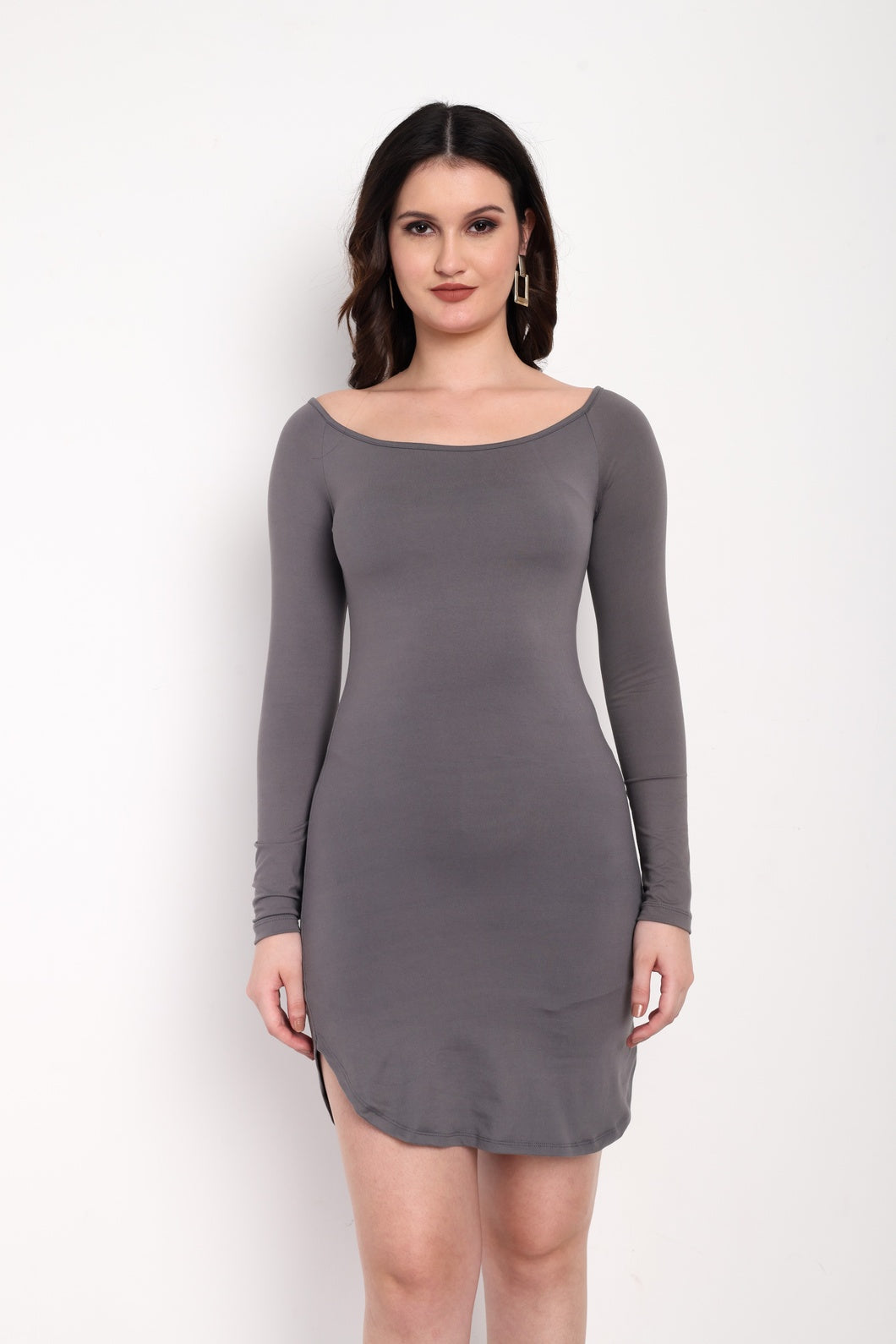 Bateau Neck Dress Grey