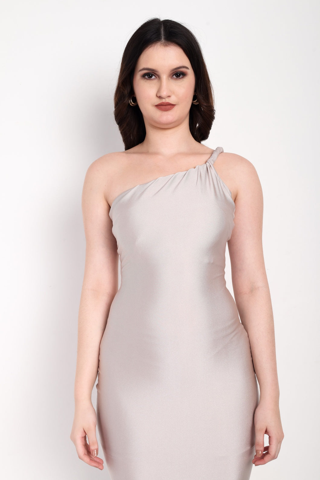 Champagne Shoulder Twist Dress