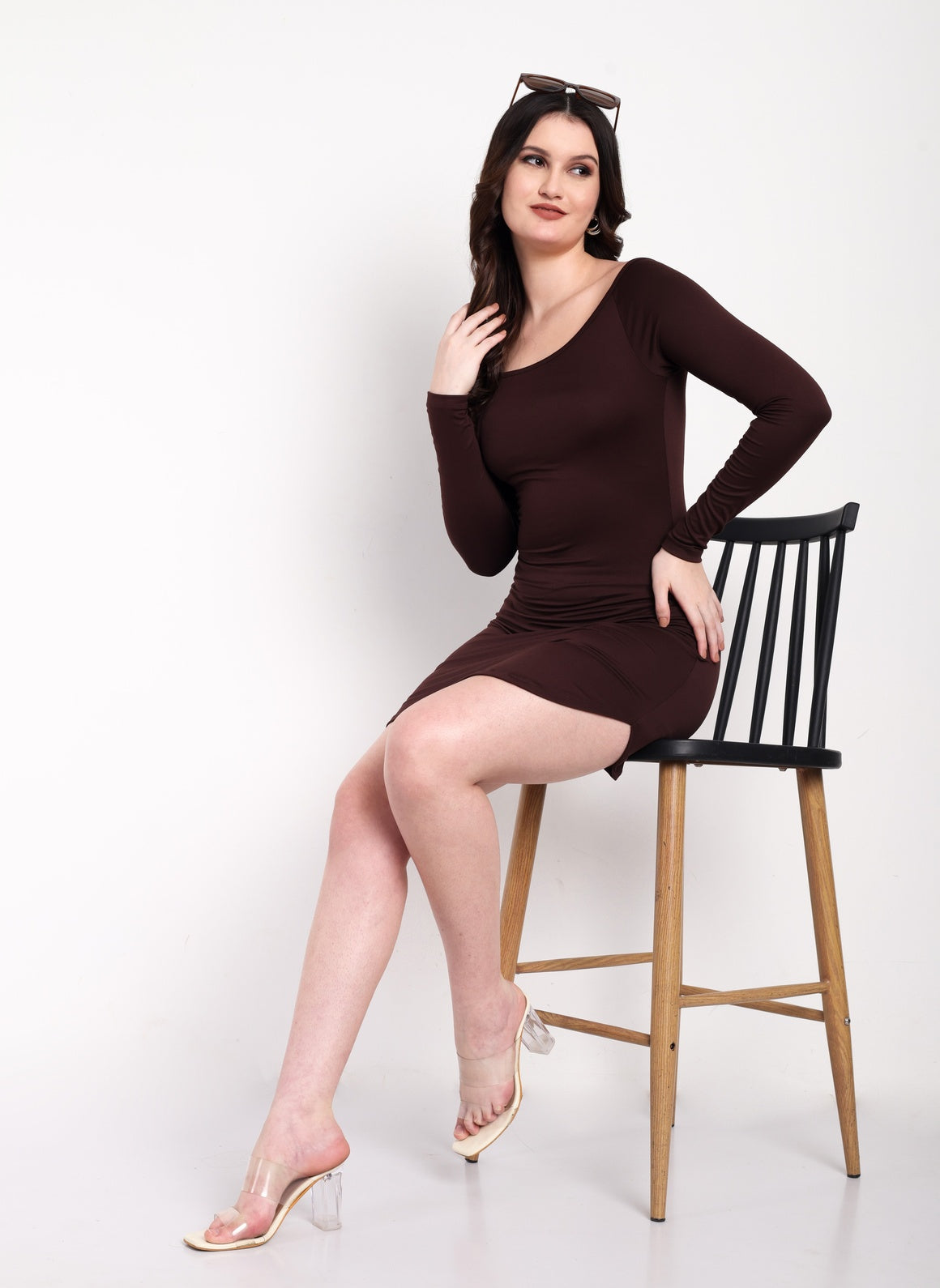 Bateau Neck Dress Brown